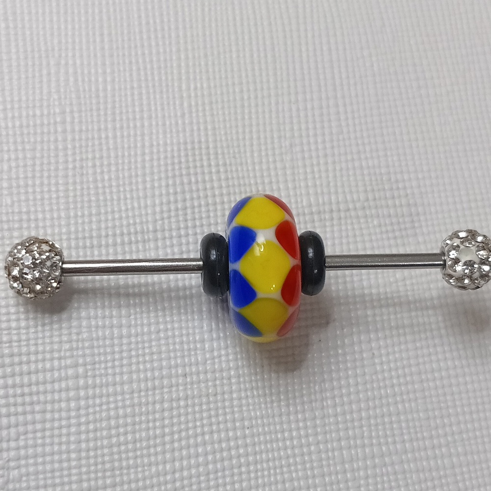Trollbeads Beads Red, Yellow Blue And White Circus Glass Murano Silver 925 Bead